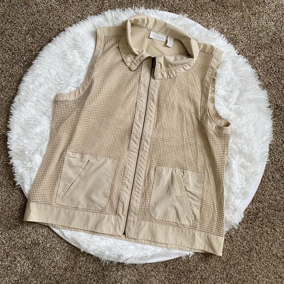 Weekends by Chico’s Vest Full Zip Lightweight Tan Gold Mesh Women Large Chicos 2 - Picture 6 of 8